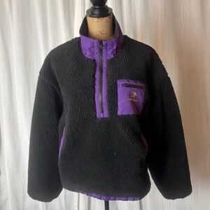 Ivory Ella Sweater Women’s Large Sherpa Quarter Zip Pullover Black Purple